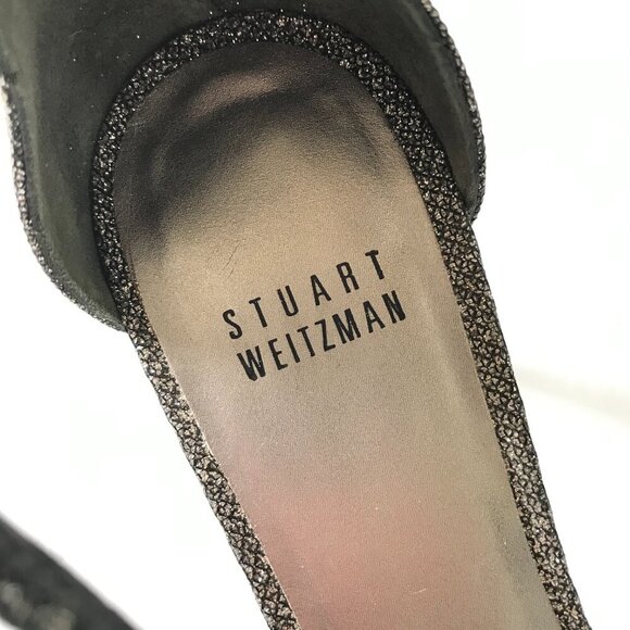 Stuart Weitzman Naked Glitter Sandals Heels Womens 7 Gray Pewter Leather Nudist - Picture 7 of 13